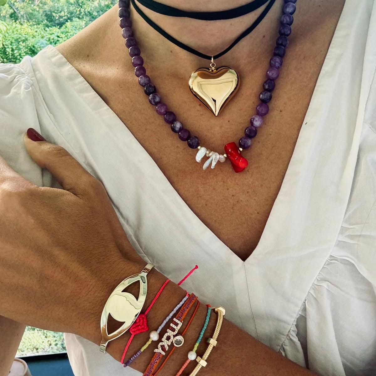 OIYA Gold Heart Suede Necklace