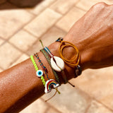 White Stripe Rainbow Cowrie Shell Bracelet - OIYA