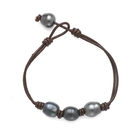 Triple Freshwater Baroque Black Pearl Bracelet - OIYA