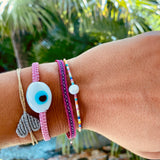 Oval White Ceramic Evil Eye Bracelet - OIYA