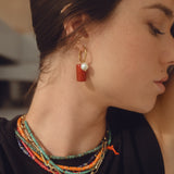 Mixed Gem & Pearl Hoop Earrings
