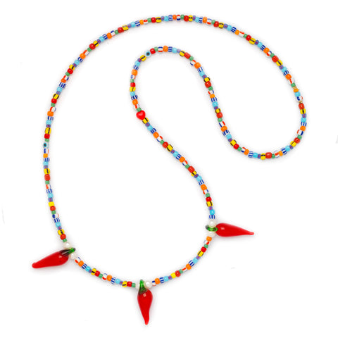 Chili Pepper & Pearl Beaded Necklace
