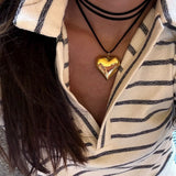 Gold Heart Suede Necklace