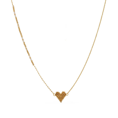 Gold Miyuki Heart Necklace