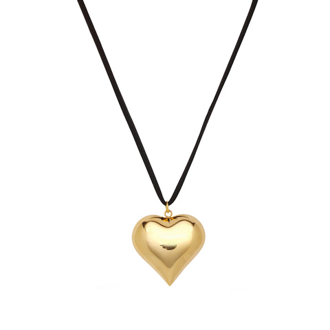 Gold Heart Suede Necklace