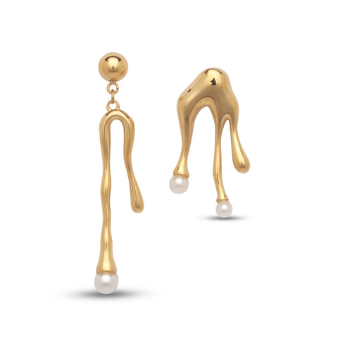 Gold Dripping Pearl Irregular Earrings