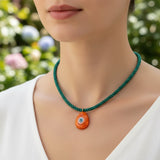 Orange Teardrop Pendant Evil Eye Necklace - OIYA