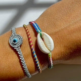 White Stripe Rainbow Cowrie Shell Bracelet - OIYA