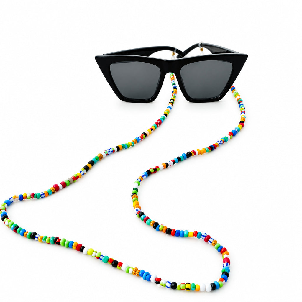 Cat Eye Multicolored Beaded Sunglasses w/Chain Cat Charm Sunglass Chain & Bracelet Set, Handmade Beaded  main image 2