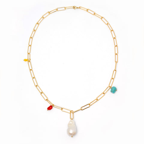 Gold Link and Pearl Necklace - OIYA