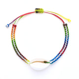 White Stripe Rainbow Cowrie Shell Bracelet - OIYA